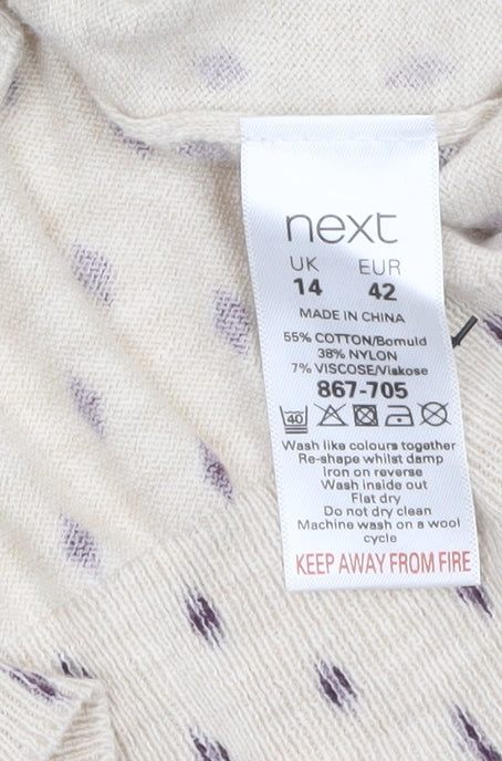 Next Women's Beige Geometric Cardigan Size 14 Long Sleeve Knit