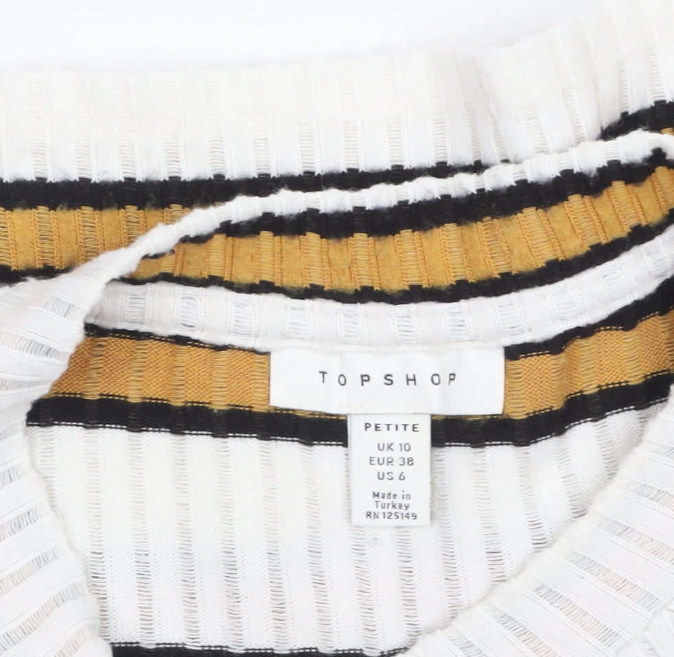 Topshop Petite Women's Multicoloured Striped Cropped Knit Top UK 10