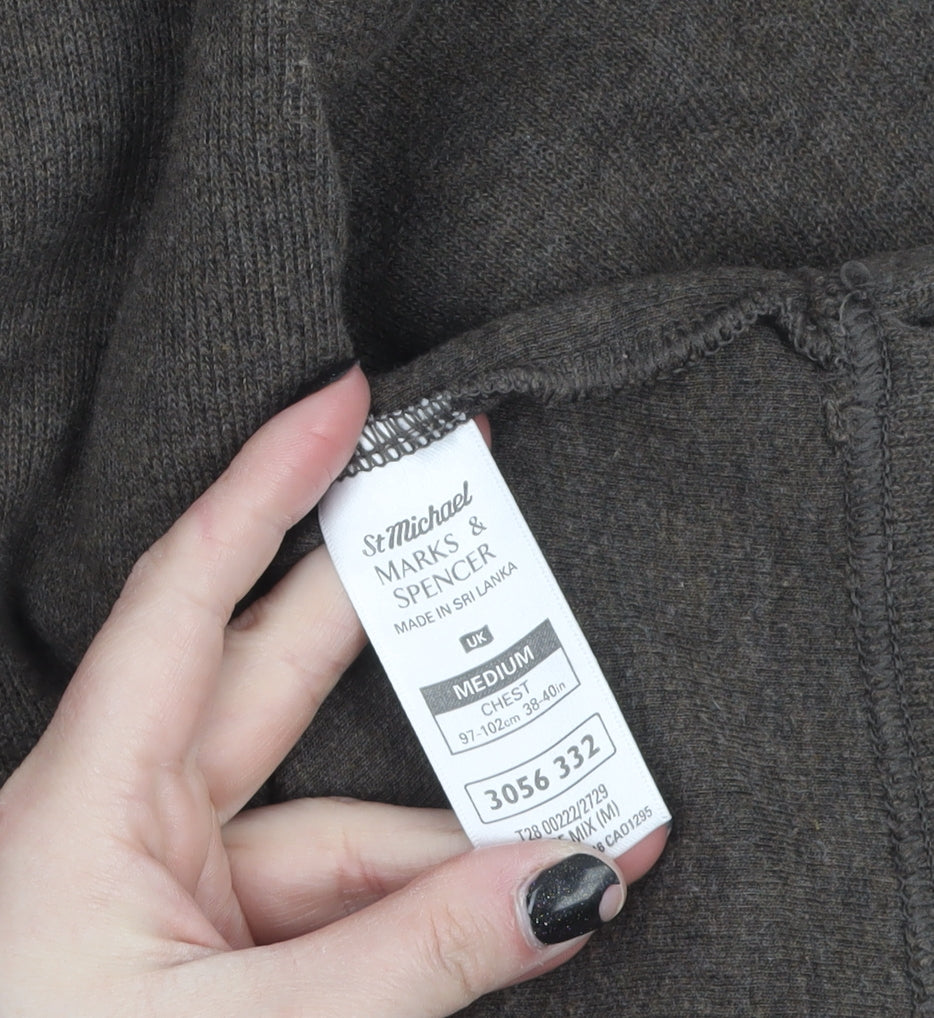 Marks & Spencer Mens Brown 1/4 Zip Cotton Pullover Sweatshirt M