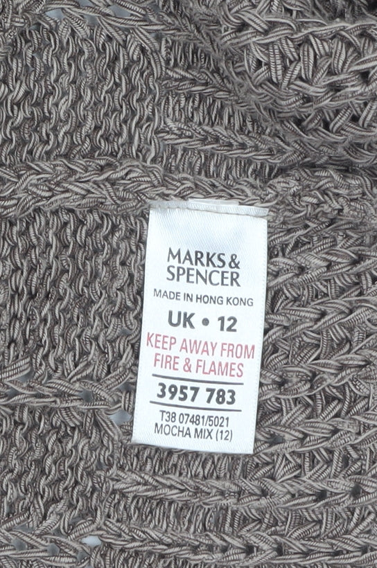 Marks & Spencer Women Mocha Mix Cardigan UK 12 Cotton Knit Tie Detail