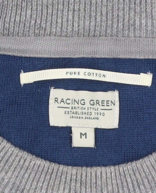 Racing Green Men’s Grey Cable-Knit Cotton Crew Neck Jumper M