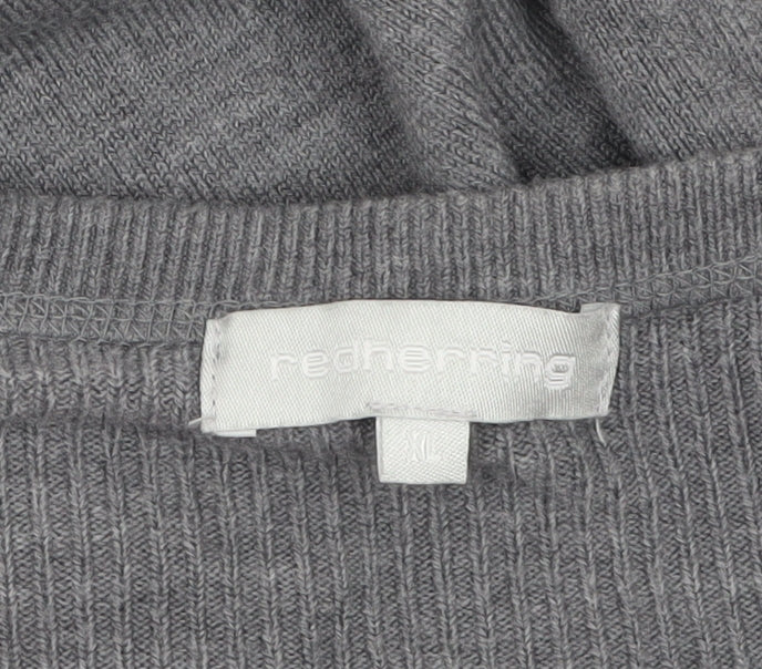 Red Herring Men's Grey V-Neck Acrylic Jumper XL Regular Fit