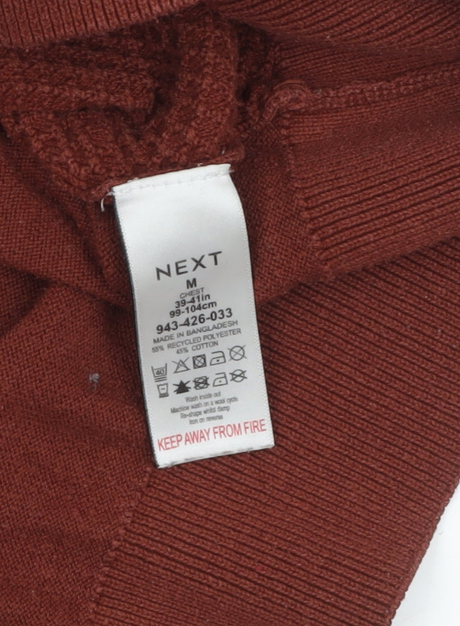 Next Men’s Brown Collared Knit Henley Jumper Size M