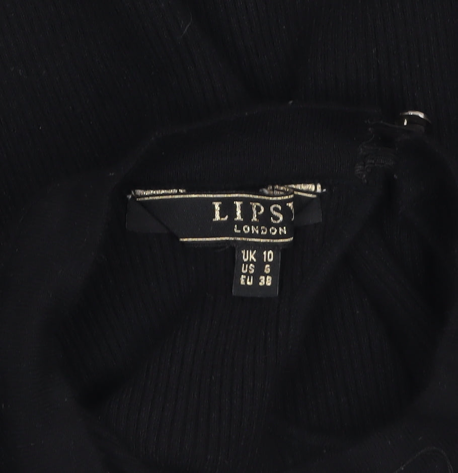 Lipsy Women Black Slim Fit Ribbed High Neck Long Sleeve Jumper Size 10