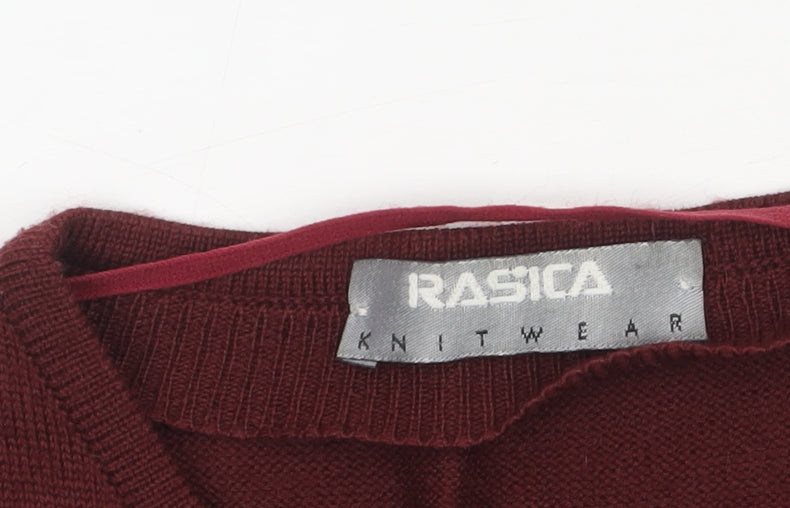 RASICA Women's Red Wool Blend V-Neck Cardigan Size 12