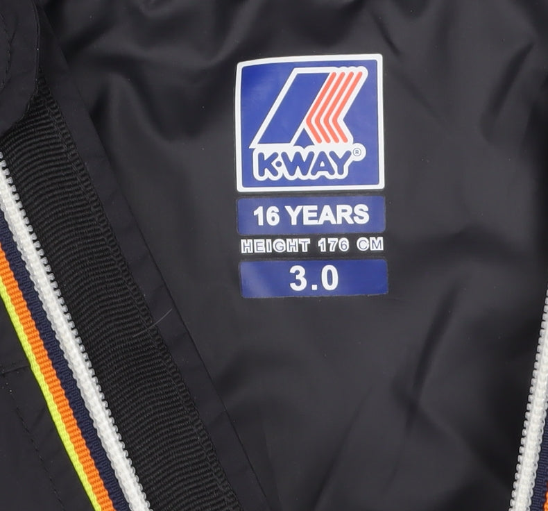 K-Way Boys Black Hooded Waterproof Windbreaker Jacket 16 Years