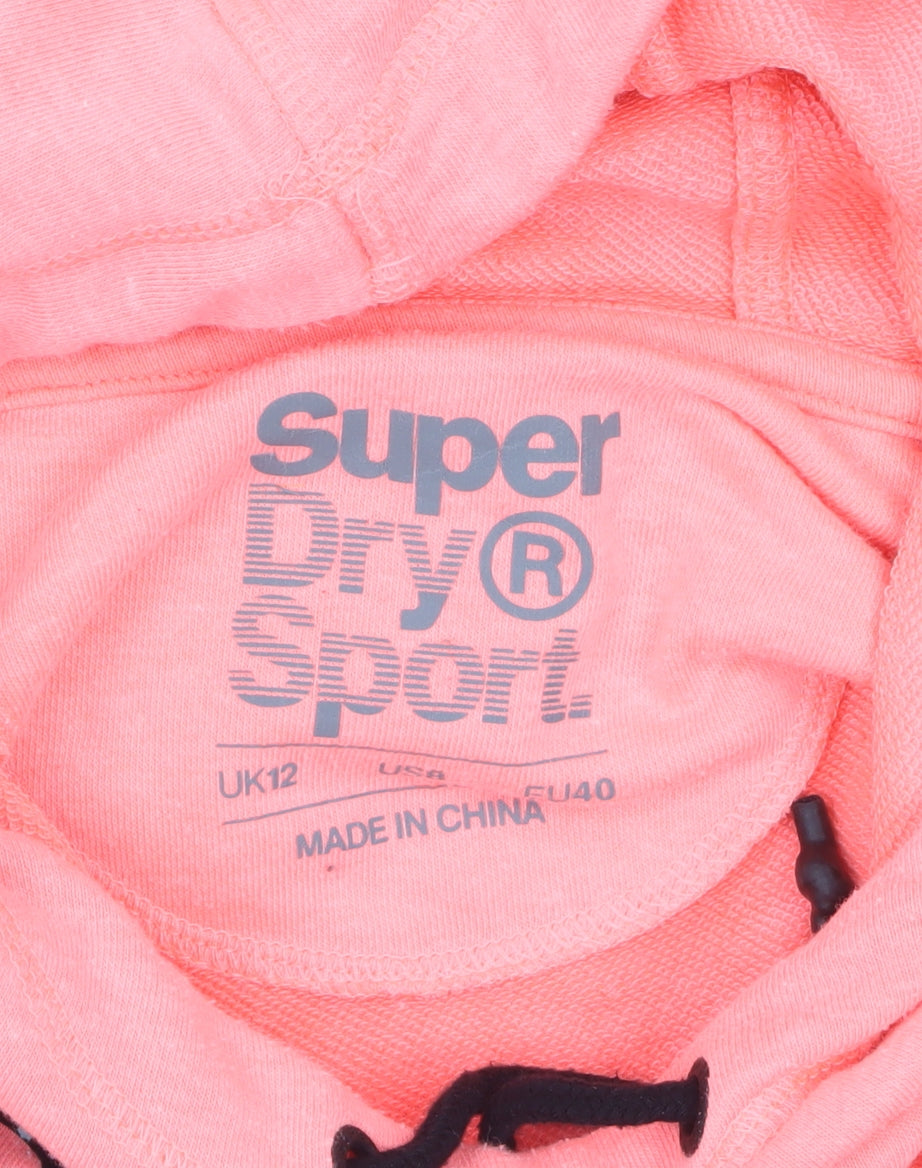 Superdry Women Pink Hooded Pullover Hoodie UK 12 Logo Sport Style