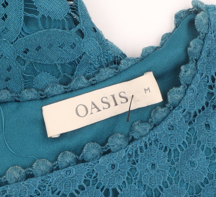 Oasis Women Blue Short Sleeve Lace Sheath Dress Size M