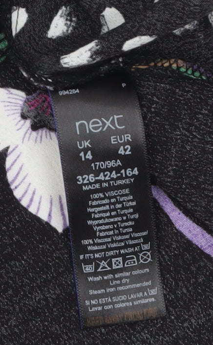 Next Women’s Black Floral A-Line Knee Length Dress Size 14 Viscose