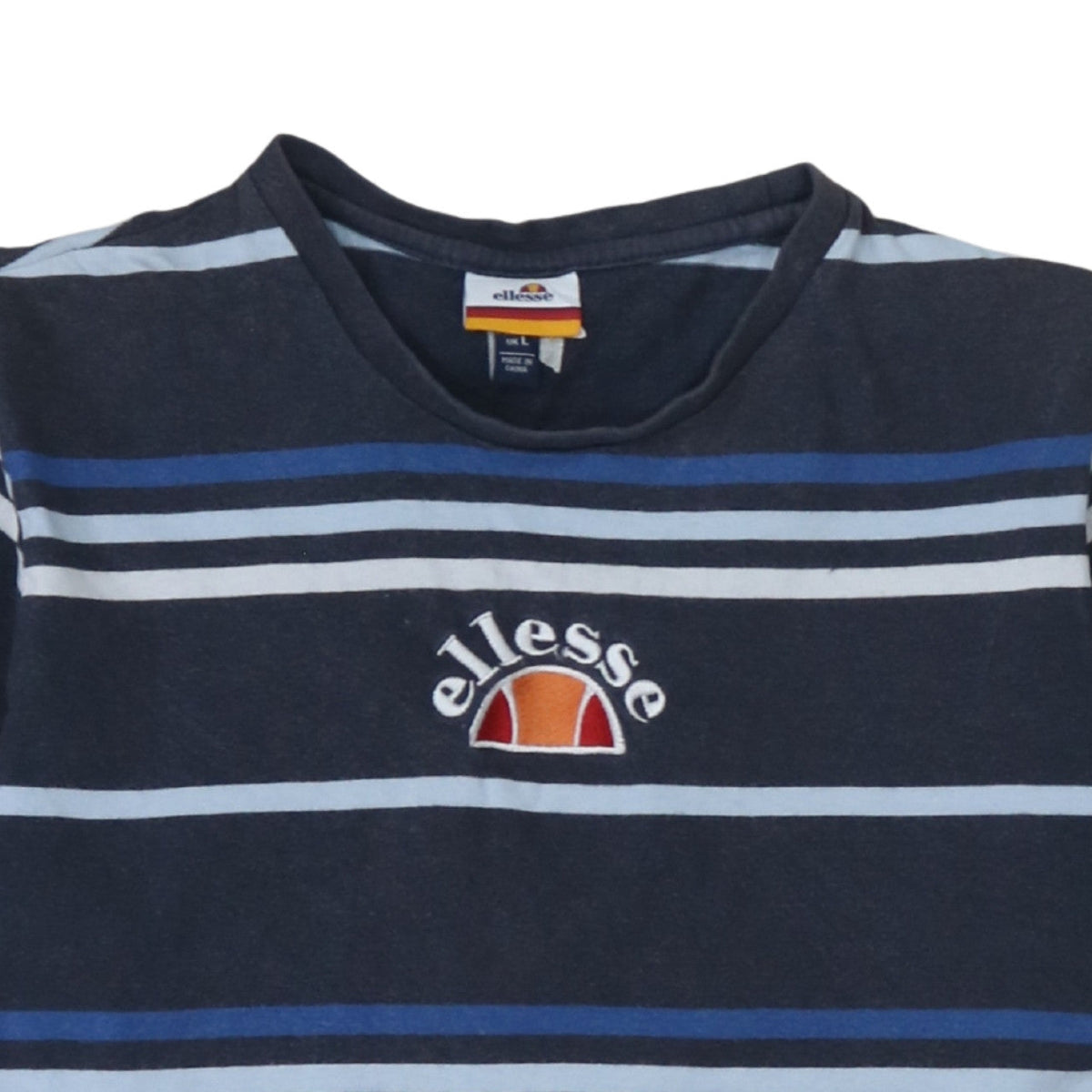 Ellesse Men's Navy Blue Striped Cotton Crew Neck T-Shirt L