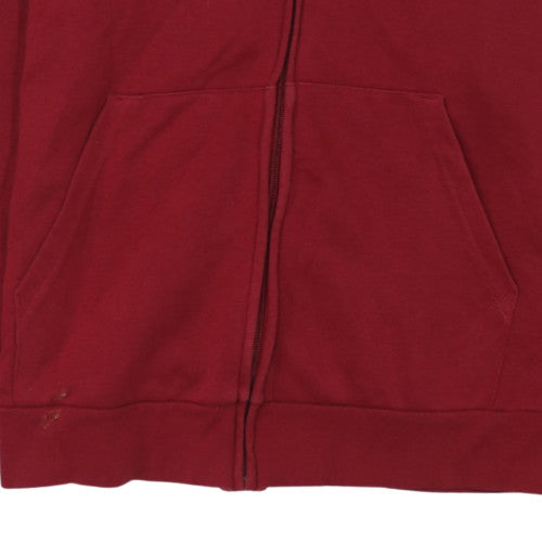 Adidas Women’s Red Full Zip Hoodie L Logo Print Drawstring Cotton Blend