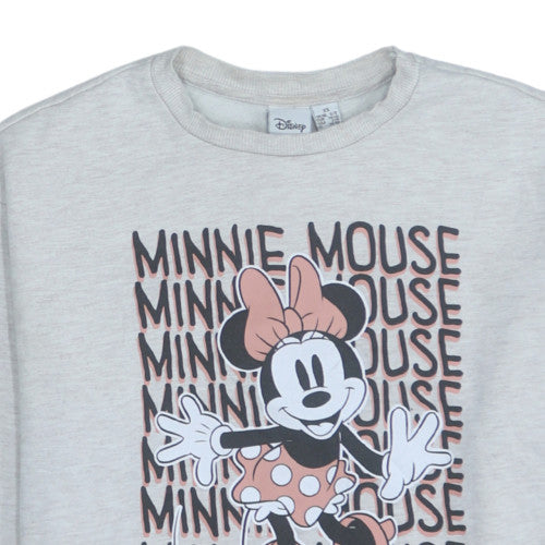 Disney Women Grey Minnie Mouse Crew Neck Pullover Sweatshirt XS
