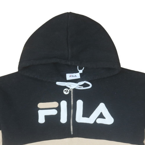 Fila Women's Beige & Black Pullover Hoodie Size L14 Cotton Blend