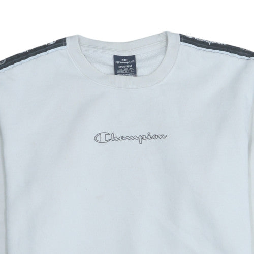 Champion Men's White Pullover Sweatshirt Medium Logo Fleece
