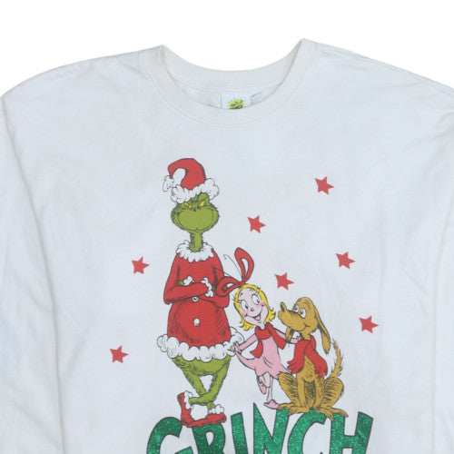 The Grinch White Christmas Sweatshirt Women 12-14 Pullover Crew Neck