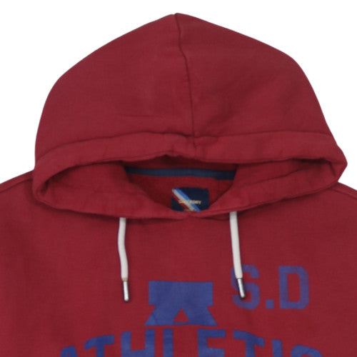 Superdry Mens Red Pullover Hoodie Size M Fleece Logo Sweatshirt