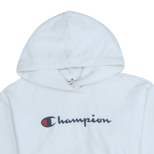 Champion Men's White Pullover Hoodie Medium Graphic Logo Sportswear