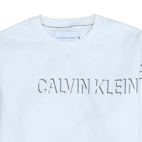 Calvin Klein Jeans Men's White Logo Pullover Sweatshirt Size S