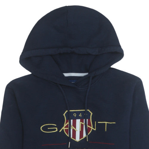 GANT Men's Blue Pullover Hoodie S Embroidered Logo Classic Style