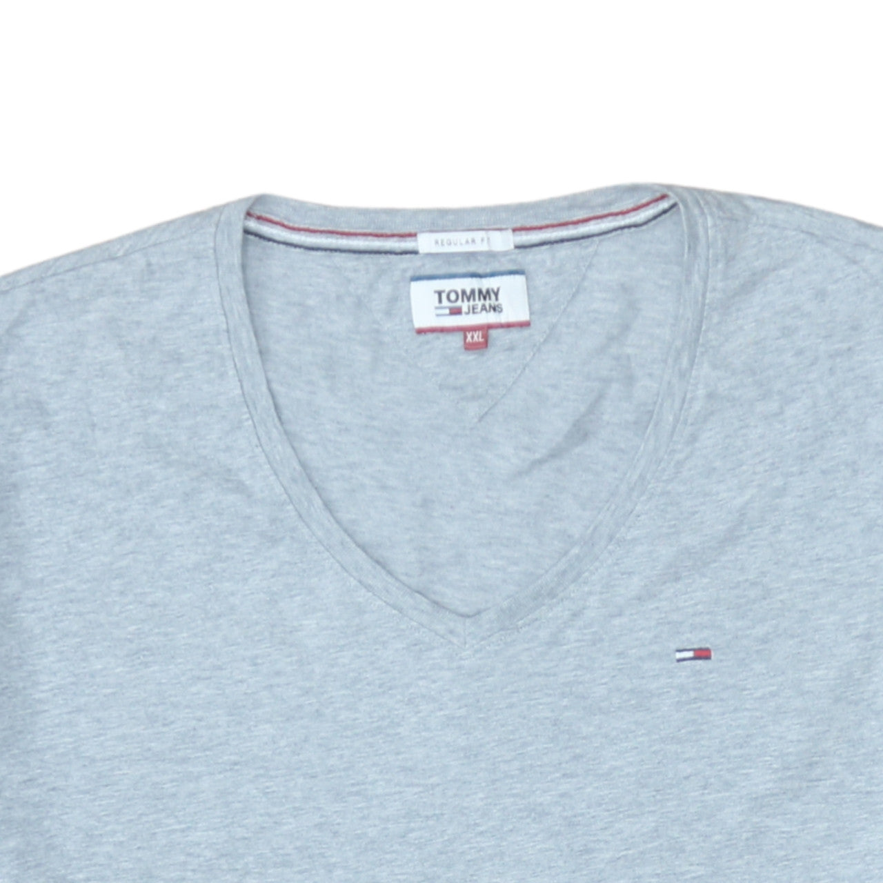 Tommy Jeans Men's Grey 2XL V-Neck Cotton Regular Fit T-Shirt