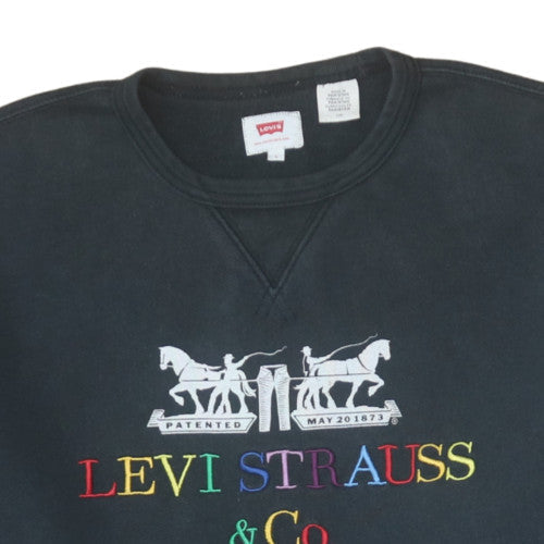 Levi's Men Black Embroidered Logo Crew Neck Sweatshirt L Regular Fit