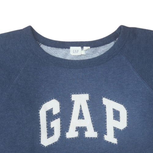 Gap Womens Blue Cotton Blend Logo Pullover Sweatshirt Size M