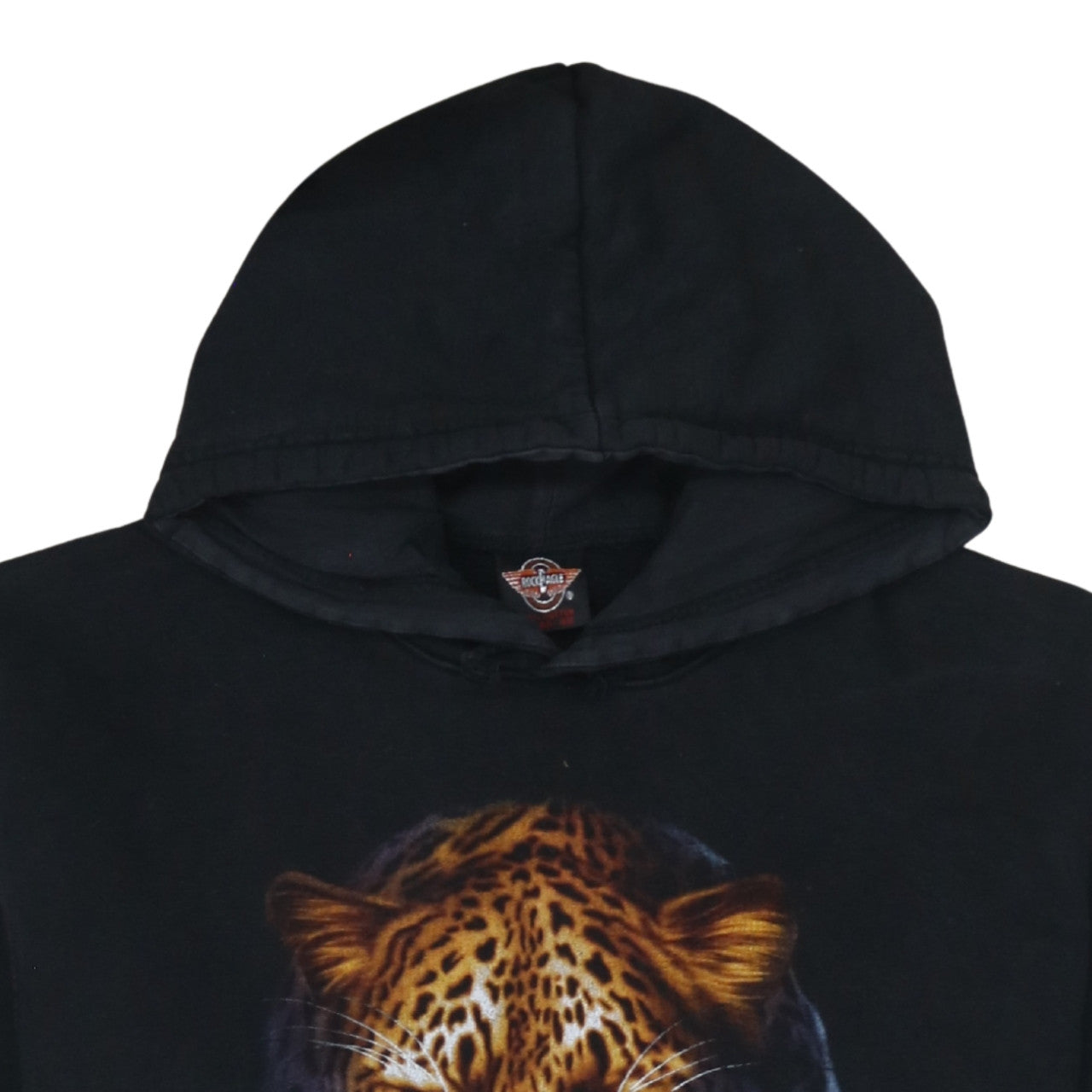 Rock Eagle Mens Black XL Pullover Hoodie Leopard Graphic Fleece