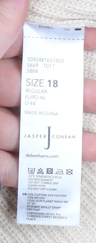 Jasper Conran Women Beige Cotton Knit Crew Neck Pullover Jumper Size 18