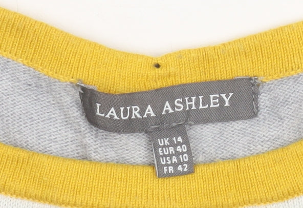 Laura Ashley Women’s Grey Striped Cardigan Size 14 Cotton Knit