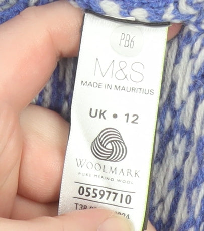 Marks & Spencer Women Blue Fair Isle Lambswool Jumper UK 12