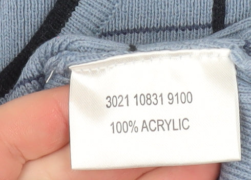 m2m Men's Blue Check Knit Crew Neck Acrylic Jumper Size S