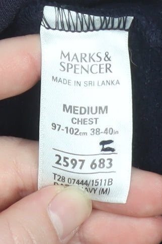 Marks & Spencer Men's Navy Fair Isle Collared Henley Sweatshirt Medium