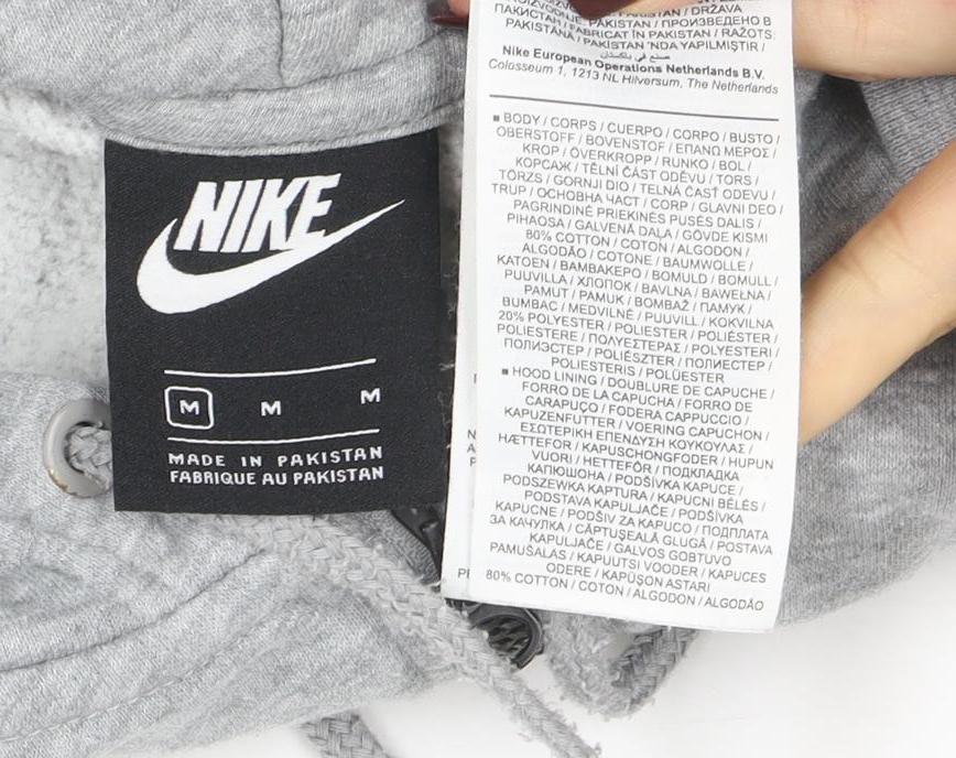 Nike Women Grey Full Zip Hoodie M Cotton Blend Logo Sportswear