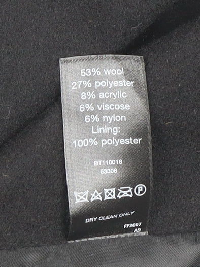 F&F Women's Black Wool Blend Mid-Length Coat Size 10