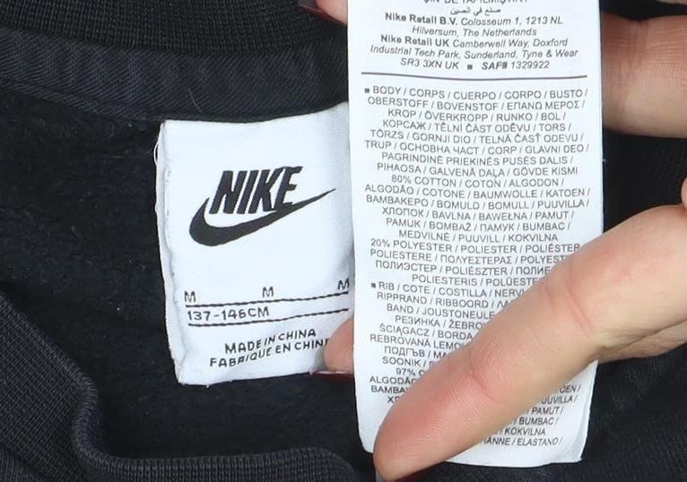 Nike Boys Black Pullover Fleece Sweatshirt 9-10 Years Crew Neck Logo