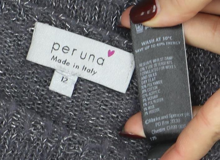 Per Una Women’s Grey Metallic Knit Long Sleeve Pullover Jumper Size 12