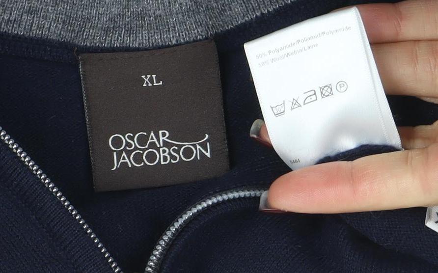 Oscar Jacobson Men’s Blue XL Wool 1/2 Zip High Neck Jumper