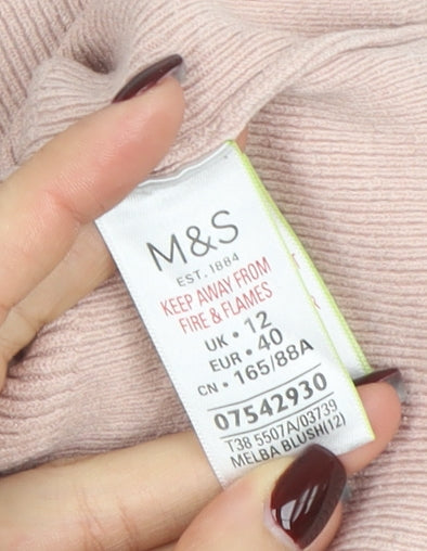 Marks and Spencer Women Beige Knit Long Sleeve Crew Neck Top Size 12