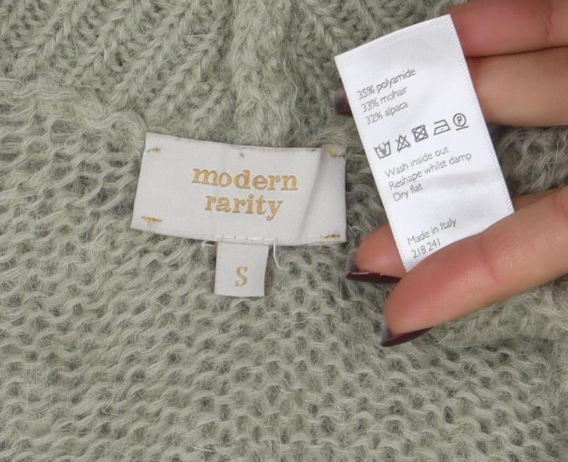 Modern Amity Women’s Green V-Neck Mohair Wool Pullover Jumper Size S