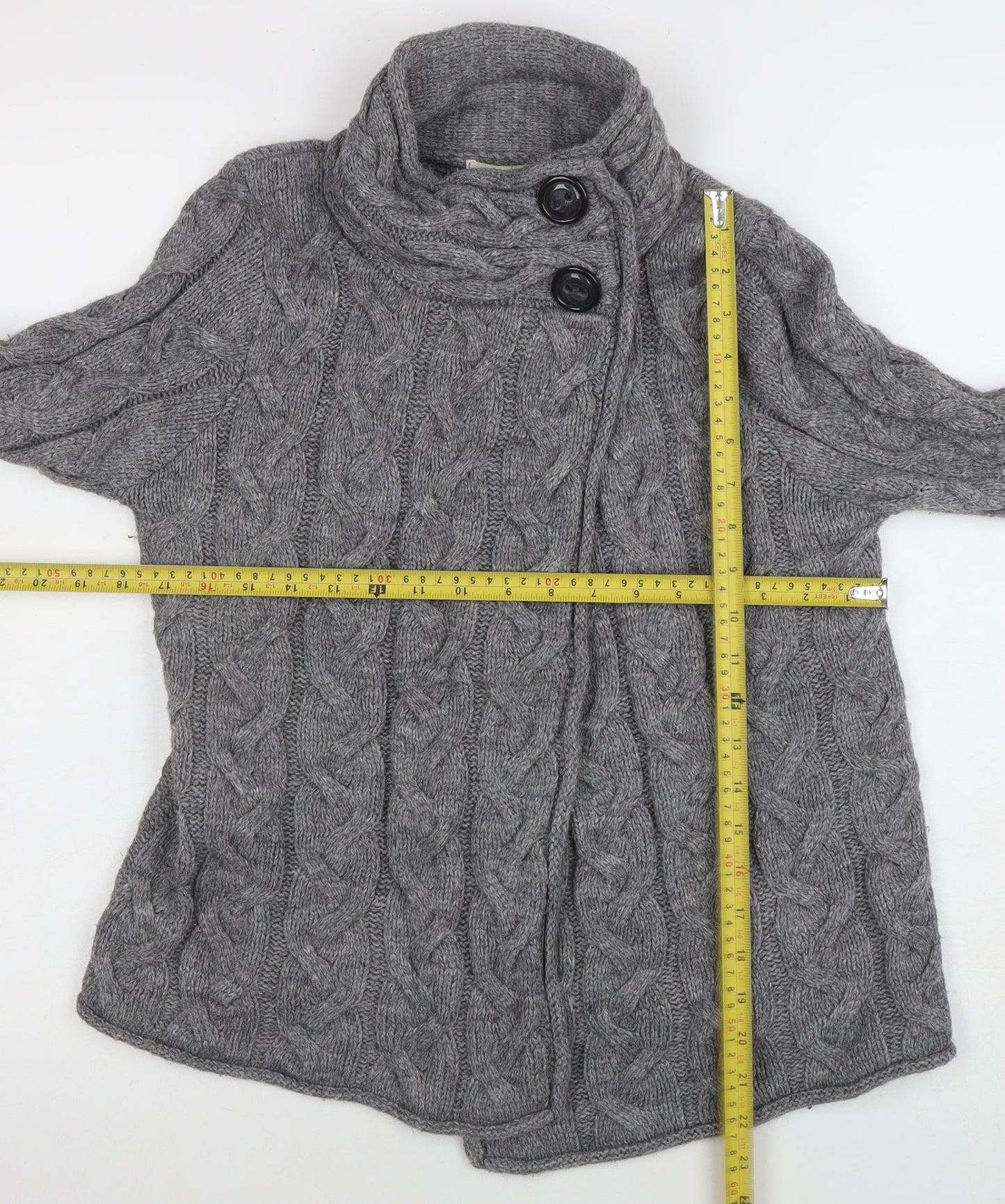 Marks and Spencer Womens Grey Cable-Knit High Neck Wool Cardigan Size 10