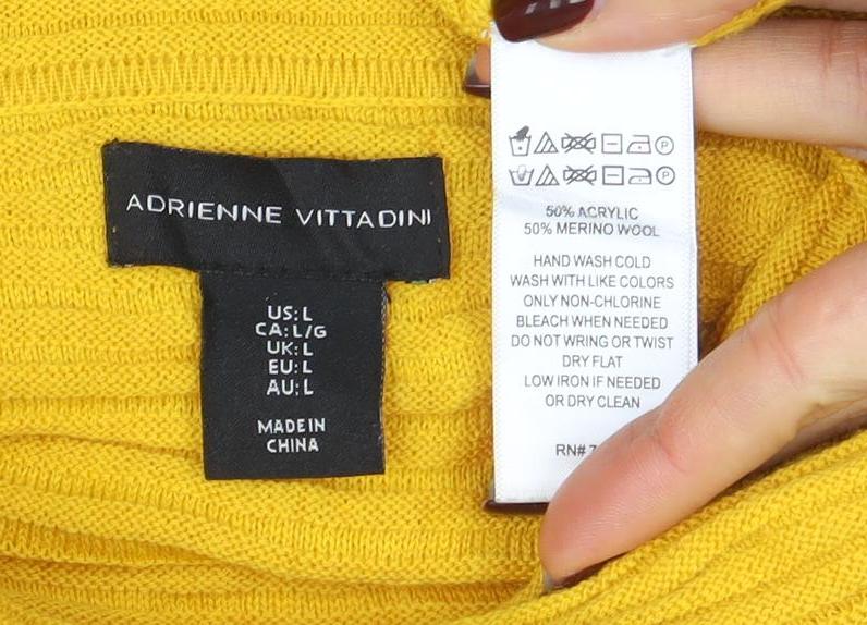 Adrienne Vittadini Women’s Yellow Roll Neck Merino Wool Knit Top Size L