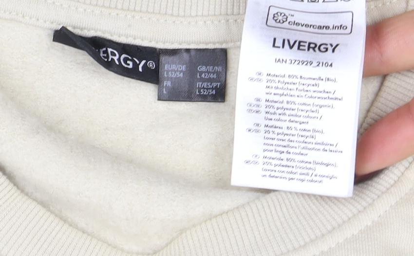 Livergy Men's Beige Crew Neck Fleece Sweatshirt Size L