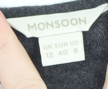 Monsoon Women Black Size 12 Shift Jersey Long Sleeve Knee Dress