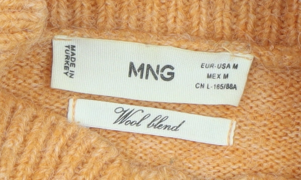 MNG Women's Orange Wool Blend High Neck 1/4 Zip Jumper Size 12