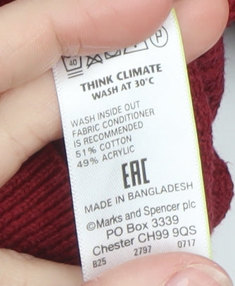 Marks & Spencer Men's Red Cotton Acrylic Crew Neck Jumper L
