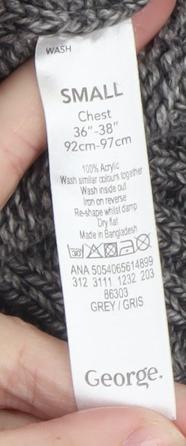 George Men’s Grey High Neck Henley Jumper Small Acrylic Knit