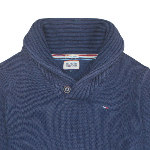 Hilfiger Denim Men's Blue Shawl Collar Knit Jumper Size L