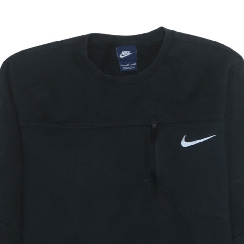 Nike Men’s Black Crew Neck Pullover Sweatshirt Size M Fleece Zip Logo