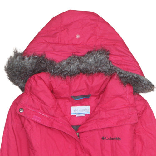 Columbia Womens Pink Hooded Puffer Jacket M Faux Fur Trim Winter