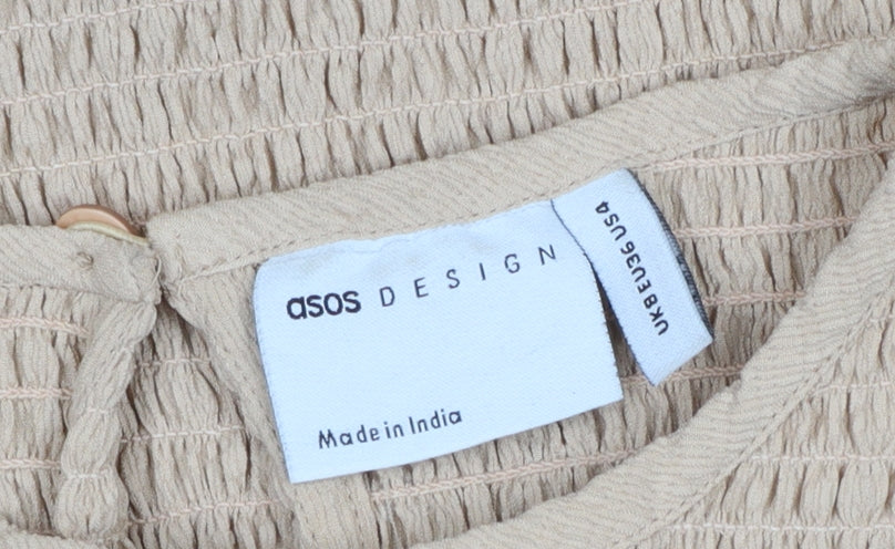 ASOS DESIGN Women’s Beige Smocked Ruffle Mini Dress Size 8